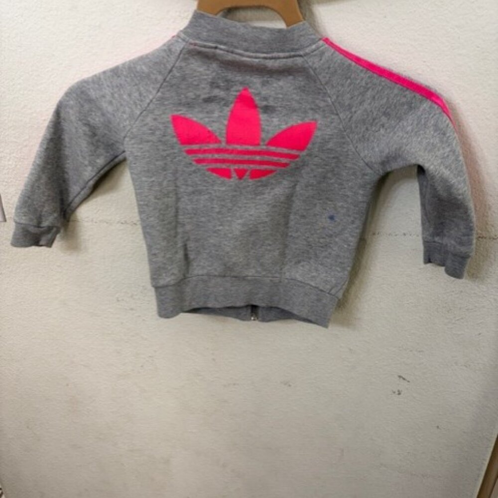 Adidas Originals Tracksuit Jacket Toddler 18-24 Months Gray Heather Pink Stripe - Picture 3 of 4